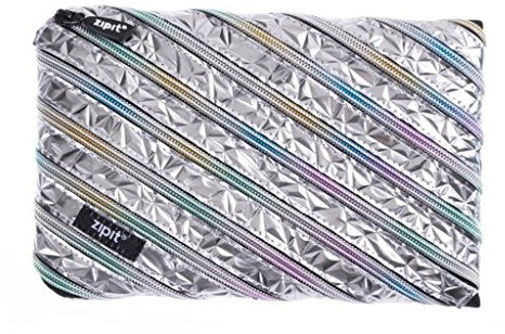 Zipit Mäppchen Großes Stifteetui Metalloptik/ Große Make-Up-Tasche, Silber