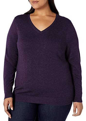 Amazon Essentials Maglione Leggero a Maniche Lunghe con Scollo a V, vestibilità Classica (Disponibile in Taglie Forti) Donna, Porpora Scuro, 5XL Plus