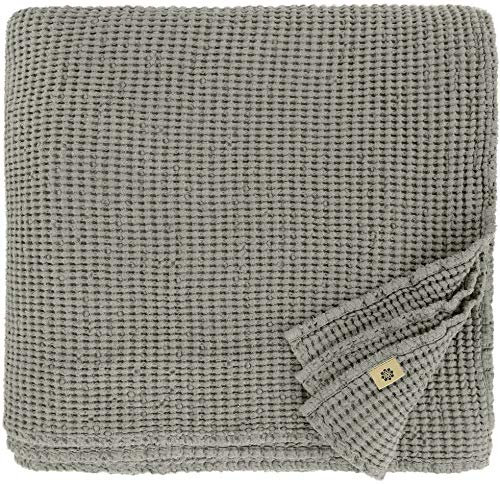 Linen & Cotton Plaid Decke Tagesdecke Waffelpique Enzo - 48% Leinen, 52% Baumwolle, Grau (150 x 210 cm) Leinendecke Baumwolldecke Wohndecke Blanket Waffel Überwurf Bett Bettwäsche Bettüberwurf