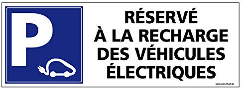 Signalétique.biz France - Panneau Parking Recharge Véhicules Électriques - Dimensions 350x125 mm - Aluminium 2 mm - Protection Anti-UV
