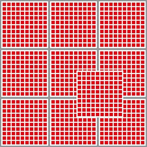 1000 Klebe Quadrate 10mm selbstklebend farbige eckige Punkte Aufkleber PVC Deko Folie Etiketten Inventur (rot)