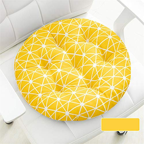 Nicole Knupfer 2er Set Rund Stuhlkissen, 40/45/50 cm Baumwolle und Leinen Sitzauflage Sitzkissen, Polster Tatami Kissen für Garten, Balkon Terrasse (Gelb,Durchmesser 40 cm)