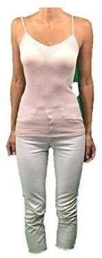 EMMEBIVI Canottiera Spalla Stretta Top Bordo Raso a Costine Art. 91711-6, Cipria