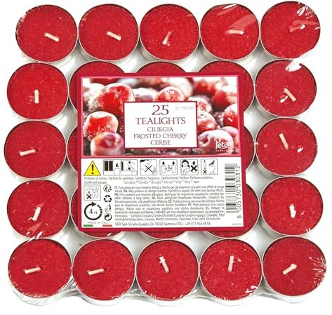Price's Petali Brand Scented Tealights | 25 Pack Tealights 4 Hour Burn Time | Available in Multiple Scents (Frosted Cherry)