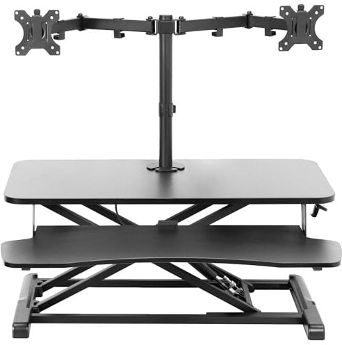 VIVO Height Adjustable 81 cm Standing Desk Converter with Dual 13 to 30 inch Monitor Stand, Sit Stand Monitor Mount and Desk Riser, Black, DESK-V000K-M2