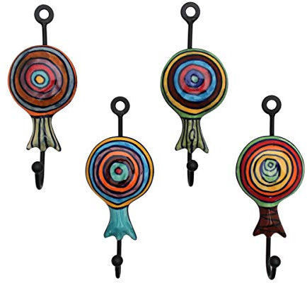 Gall&Zick Wandhaken Haken bunt Set rund Keramik Handtuchhaken handbemalt (Baum Set/4)