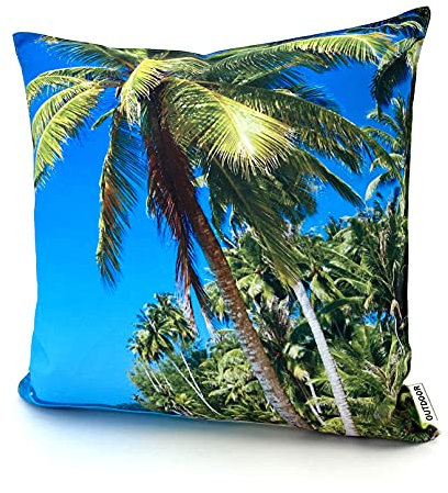 heimtexland ® Outdoorkissen Bedruckt 45x45 Garten Lounge Dekokissen Outdoor Lotus Effekt Typ742 Südsee Palme