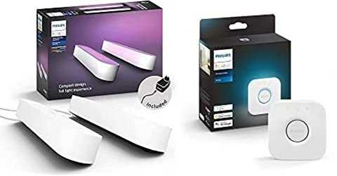 Philips Hue Play Pack White & Color Ambiance X2 6,6 W - Blanc + Pont de Connexion - Fonctionne avec Alexa - Compatible avec Apple Homekit