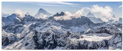 wandmotiv24 Leinwandbild Bergpanorama, Schnee, Alpen, Gebirge 100x40cm (BxH) M1078