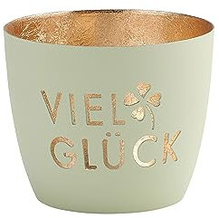 Gift Company [MM [W] Madras, Windlicht, M, Viel Glück, pastellgrün/Gold