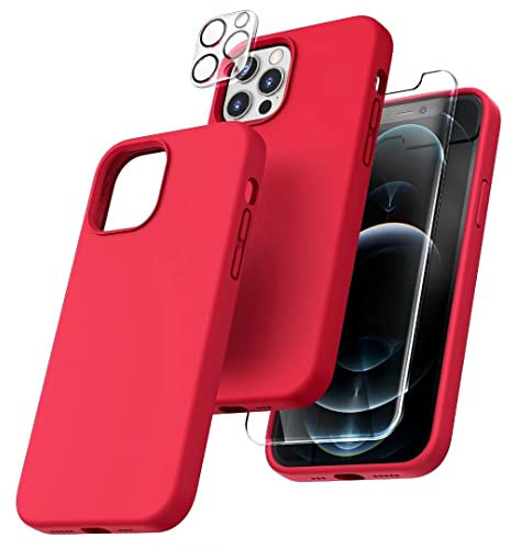 TOCOL Silicone for iPhone 12 Pro Max Case 6.7-Inch, Liquid Silicone Multi-Color Slim Silky-Soft Touch Anti-Scratch Shockproof Protective Phone Cover, Red
