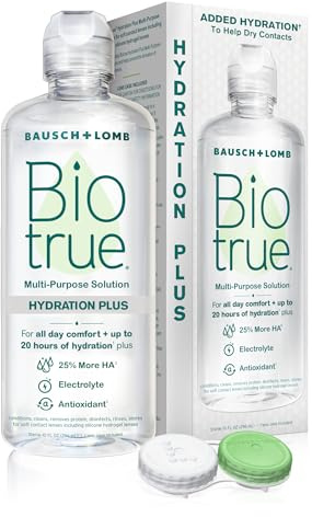 Biotrue Hydration Plus Contact Lens Solution with Lens Case, Multi-Purpose Solution for Soft Lenses, Hydrates with Hyaluronan, Cleans, Clears, and Disinfects for All-Day Comfort, 10 Fl Oz (Pack of 1)
