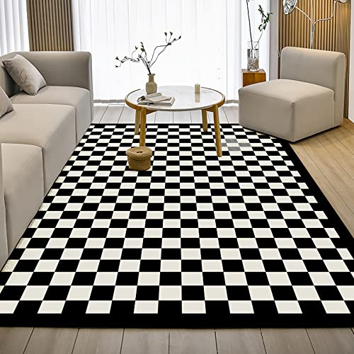 hauseingang Waschbarer Teppich mit schwarz-weiß kariertem geometrischem Design,weiche deko für Zimmer,200x300cm