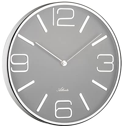 Atlanta Moderne Wanduhr Quarz 30 cm Designuhr Metall Mineralglas Graues Zifferblatt - 4515/4