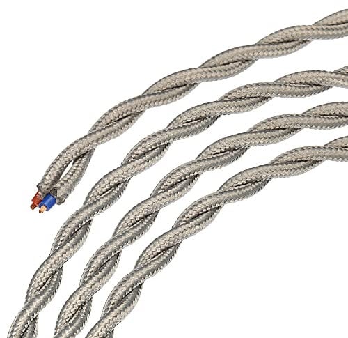 sourcing map Twisted Cloth Covered Wire 2 Core 18AWG 5m/16.4ft, Vintage Woven Fabric Electrical Cable for Pendant Light DIY Project,Grey