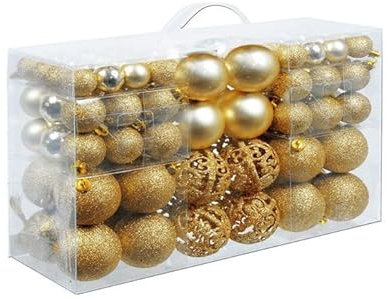 Confezione 100 Palline di Natale Infrangibili Con Gancio Palle di Natale Diametro 3/4/6 cm, Addobbi E Decorazioni per Albero di Natale (Oro)