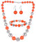 Bulinlin Perlen Damen Schmuck Set Silber Choker Halskette Ohrringe Creolen Statement Modeschmuck Weihnachtsgenchenke für Frauen(Orange)