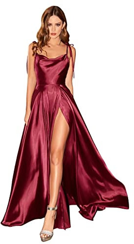 Babyonline D.R.E.S.S. Abendkleid, lang, große Größe, Schlitz, sexy, rückenfrei, schick, elegant, Galakleid, bordeaux, 36