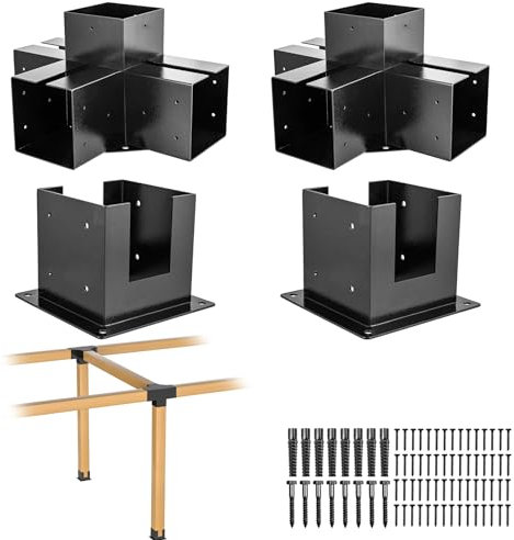 FMhotu Pergola Brackets, 2 Sets 4-Way Pergola Bracket Kits 6 x 6 (Actual: 5.5x5.5 Inch), Woodworks Right Angle Corner Bracket, Powder-Coated Pergola Hardware for Lumber Pergola Gazebo
