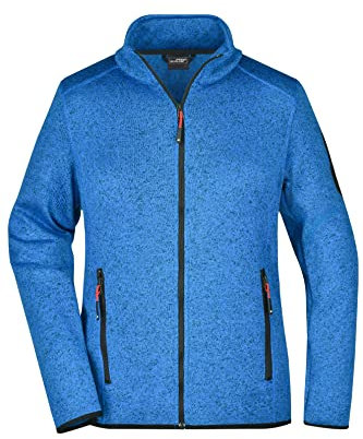 James & Nicholson Damen Fleece Strickjacke - Taillierte Jacke aus Strickfleece mit Stehkragen | Farbe: royal-melange/red | Grösse: L