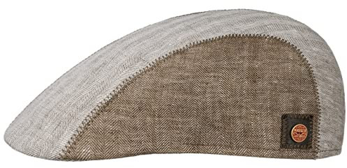 Mayser Prince Twotone Leinen Flatcap Schirmmütze Schiebermütze Leinencap Herren - Made in The EU mit Schirm, Futter Sommer Frühling-Sommer - 56 cm braun