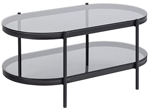 AC Design Furniture Bertha Table Basse Ovale avec 1 étagère, Table Basse avec Verre fumé et Structure en métal, Table de Salon avec Espace de Rangement, Design Moderne, Meuble de Salon, L 95 x H 42 x