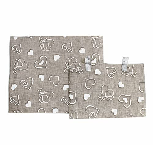 Russo Tessuti Copriforno + Coprifornello Piano Cottura Cucina Parigi Love Shabby Cuori Strass-Beige