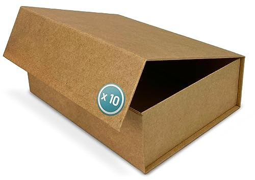 Verpackungswelt Geschenk-Box mit Deckel | 23 x 17 x 10 cm (10er Pack) | Magnet-Verschluss | Perfekt für Geburtstag, Hochzeit, Weihnachten, Geburt | Geschenk-Verpackung in Braun