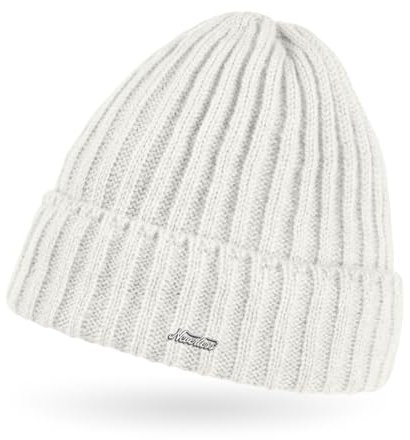 Neverless® Damen Mütze Strick-Beanie Herbst Übergangszeit ungefüttert mit breitem Umschlag einfarbig Uni weiß Unisize