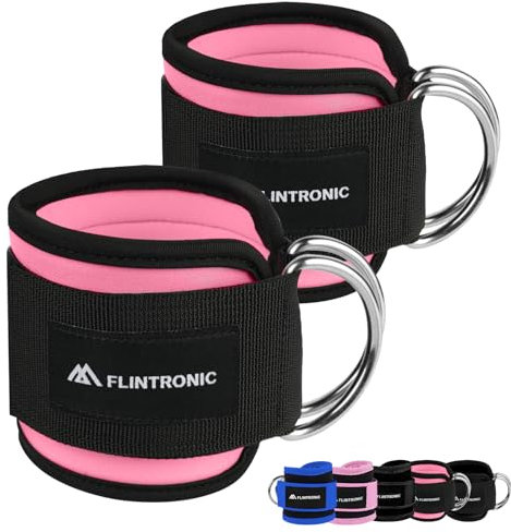 Flintronic Ankle Straps for Cable Machine, Gym Cuffs with Double Stainless Steel D-Ring, Gym Ankle Cuff with Adjustable Neoprene, Muscle Shaping for Men and Women