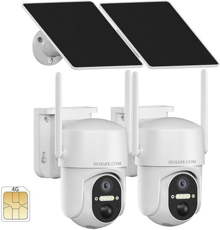 HOSAFE.COM 4G LTE Überwachungskamera Ohne WLAN, 2K 360 Grad Kamera, Überwachungskamera Aussen Akku Solar mit SIM Karte, Menschlicher Sensor, SD/Cloud, 2-Wege-Gespräch, IP66, 2PCS