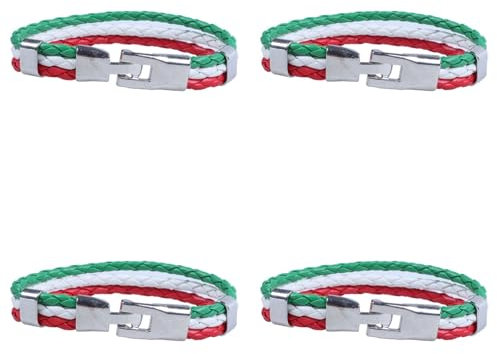 TsoLay 4X Jewelry Bracelet, Italian Flag Bangle, Leather Alloy, for Men's Women, Green White Red (Width 14 mm, Length 21.5 cm)