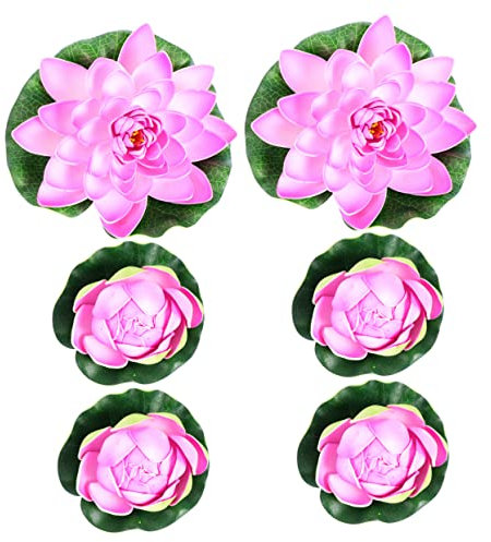 TOPPERFUN Lot De 6 Nénuphars Artificiels Réalistes en Plastique pour Décoration Détang Nénuphar Flottant pour Jardin