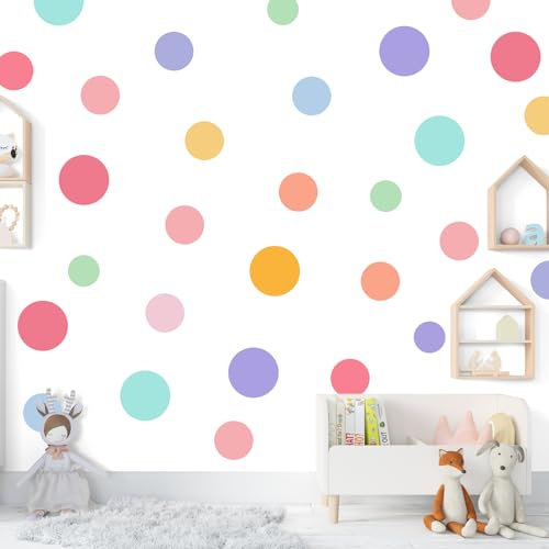 130 Stück Wandtattoo Wandbilder, Bunt Kreis Wandsticker Kinderzimmer Tupfen Wandsticker Punkte Wandtattoo Kinderzimmer Wandtattoo Wandfolie Polka Kreise Gepunktete Aufkleber für Fenster Türen Möbel