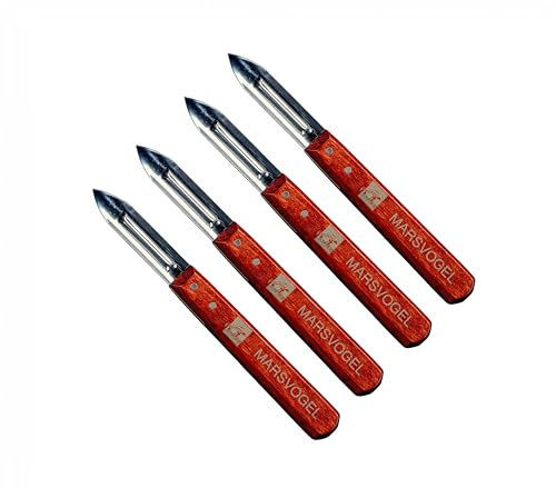 Marsvogel | 4er Set Universal Sparschäler mit Holzgriff | Universalschäler mit 2-schneidiger Edelstahl Klinge | robuster Schäler für Gemüse und Obst | Qualität by Marsvogel Solingen