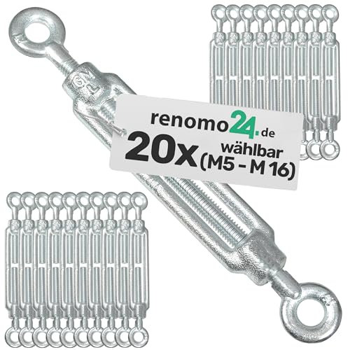 Renomo24-20x Spannschloss M8 Öse-Öse aus Stahl galvanisch verzinkt nach PN-EN 1993-1-11