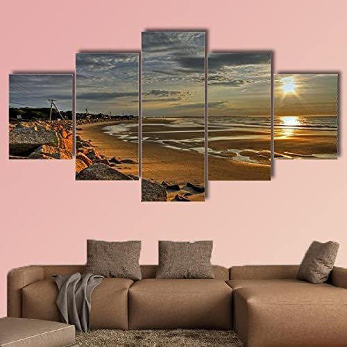 Tableau Multi Panneau 5 Parties Plage Coucher De Soleil Océan Paysage 150 X 80 Cm Tableau Imprimé Xxl Tableau Imprimé Sur Toile Tableau Deco Impression Sur Toile Intissee 5 Parties Tableau T -4E1S-Q1F