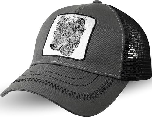 EXPRESS-STICKEREI Trucker-Kappe - The Farm Netzkappe Mesh Cap Snapback verstellbare Kappe Sport Cap Urban Basecap Baseball Kappe mit Verschluss (DE/NL/SE/PL, Alphanumerisch, Einheitsgröße, Wolf Cap)