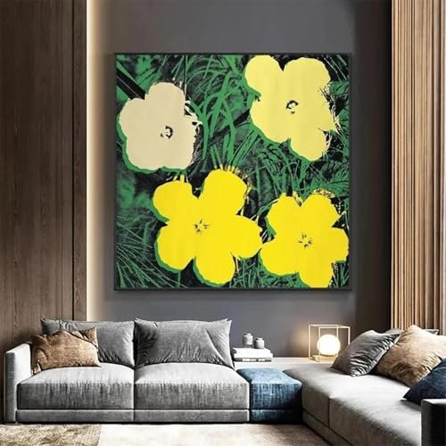 Moderne bunte Blumen, Andy Warhol-Blumen-Poster, Leinwandgemälde, Wohnzimmer- und Heimdekoration, Wanddruck, 70 x 70 cm (27,5 x 27,5 Zoll), ohne Rahmen