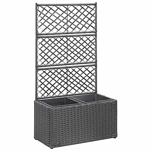 Iiaky Lit surélevé Treillis 2 Pots 58x30x107 cm Résine tressée Marron,Bordure Pierre,Kit Gabion,Gabion Jardiniere