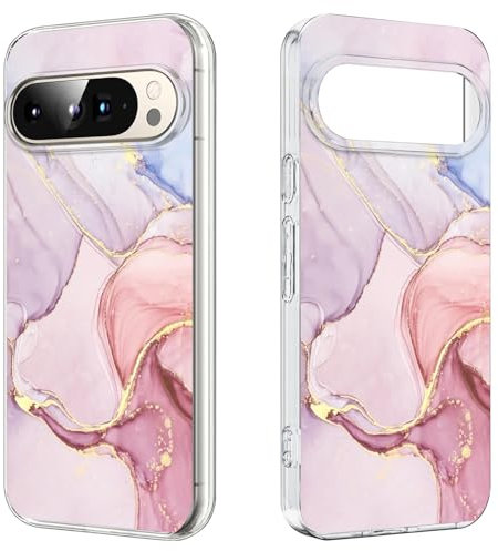 DiyGody Custodia Compatibile con Google Pixel 9 Pro 6,3 Pollice, Cover Protettiva con Modello di Marmo Scintillante Rosa per Donne, Case in Silicone TPU Ultrasottile Antiurto Antiscivolo Antigraffio