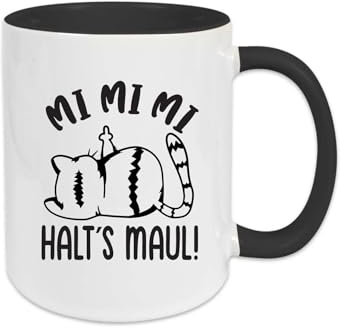 Tasse mit Spruch - Mi mi mi Halts Maul - Keramiktasse, Kaffeetasse, Teetasse mit Spruch, Motivierende und Witzige Geschenkidee für Jeden Tag (schwarz)