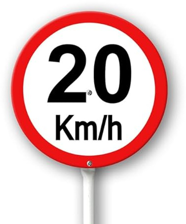 Geroclonup Panneau de limitation de vitesse de 20 km avec piquets en métal, panneau en aluminium pour l'extérieur, 23 x 23 cm, résistant aux intempéries