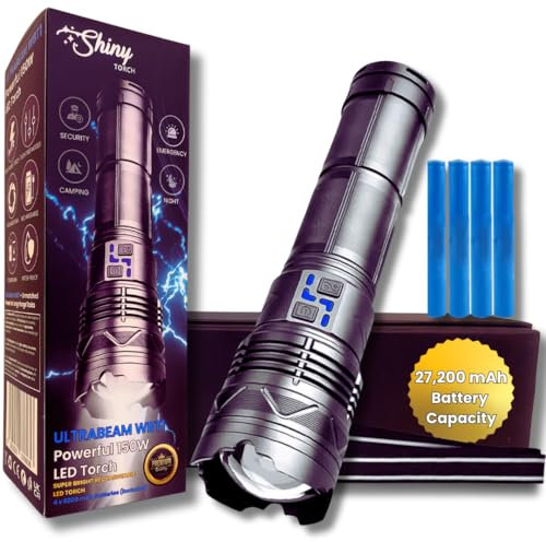 UltraBeam WBT1 | One Of the Most Powerful LED Torch – X Large Super Bright Rechargeable Flashlight with 2KM Range, Zoomable, 7 Modes, Waterproof, Long Battery Life – Ideal for Camping, Search & Rescue