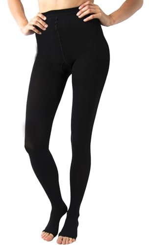 Beman - 409A Medizinische Strumpfhose K1 Klasse 1, abgestufte Kompression 1521 mmHg, offene Spitze, Unisex, verstärkte Ferse und flache Nähte, strapazierfähige Gummibänder, Schwarz, L