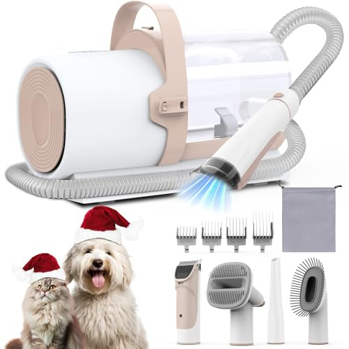 Aspirateur de toilettage pour chien, kit de toilettage pour animaux de compagnie avec tondeuse pour chien, tasse à poussière de 2,5 L, aspirateur de toilettage pour chiens de 11 000 Pa, 5 outils de