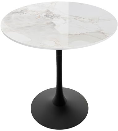 FATIVO Esstisch runder Küchentisch Marmor: Smaragdweiß Esszimmertisch Kleiner Skandinavisch Esstisch Ø76cm Rundtisch Luxus Hochglanz Tische für Esszimmer Restaurant Schwarz Metall Tischbeine 76×78.5CM