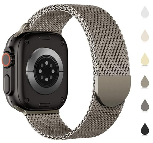 Original Milanaise-Metallarmband, kompatibel mit Apple Watch, 44 mm/45 mm/46 mm/49 mm/42 mm (Serie 3, 2, 1), für Damen und Herren, Edelstahl-Mesh-Armband für iWatch Ultra 2, Serie 9, 8, 7, 6, SE, 5, 4