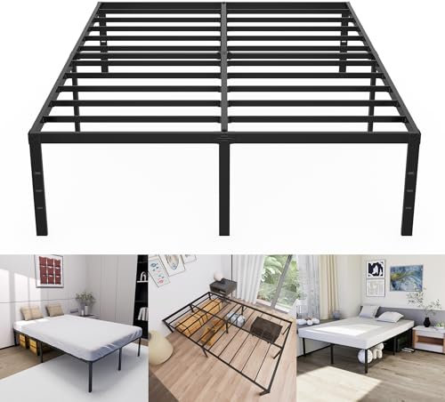 Suusolny Schwarz Bettrahmen Metallbett Modern Bettgestell 140 x 200 cm aus Metall Stahllatten Jugendbett 41.5cm Höhe mit Stauraum unter dem Bett Einzelbett Plattformbett