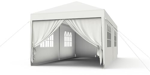 YRHome Pavillon 3x6 m Partyzelt Zelt Stabil Wasserdicht Winterfest UV-Schutz Gartenpavillon Festzelt Bierzelt Camping Zelt mit Seitenteilen & Fenstern für Garten und Camping,Weiß